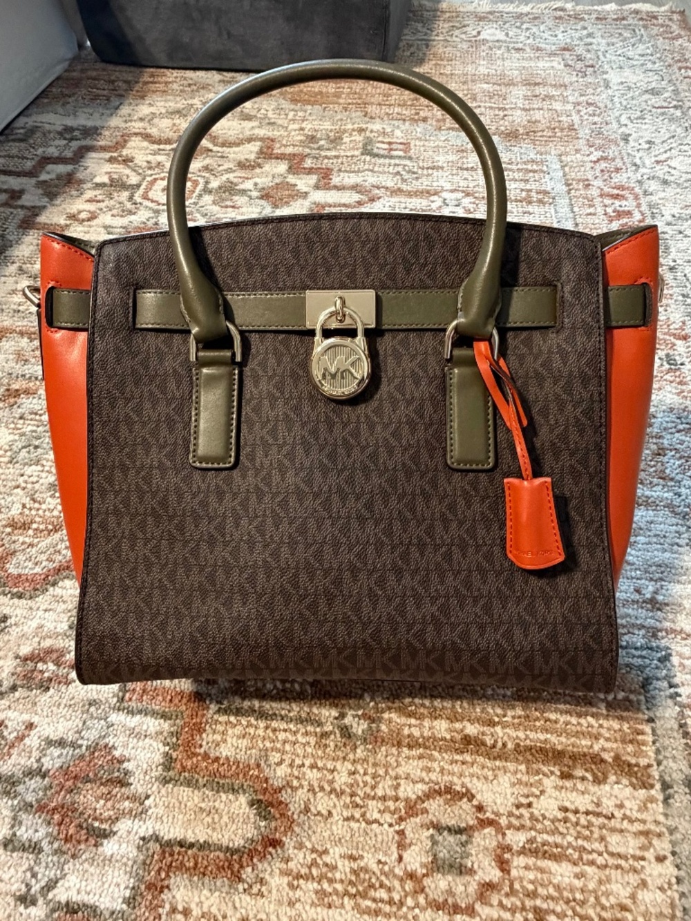 Michael Kors Hamilton Color-Block Satchel - Brown Orange Olive